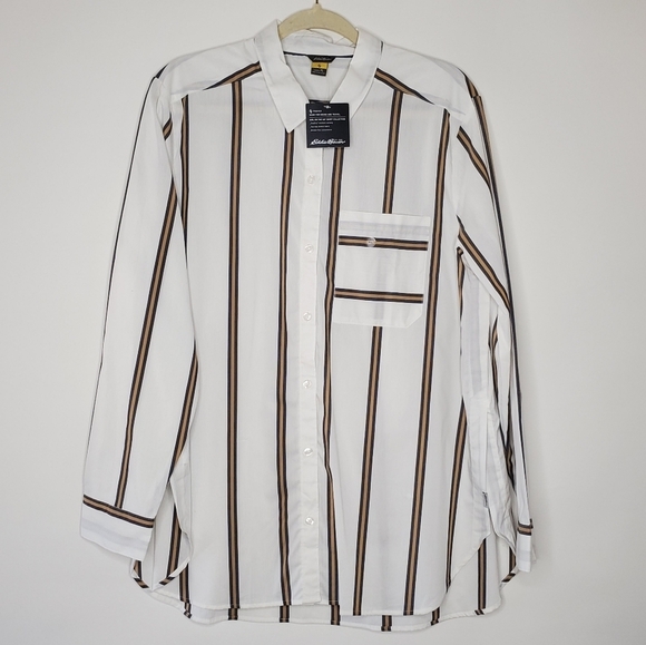 Eddie Bauer Women's Girl on the Go Shirt XL Striped Long Sleeve Button-up NEW - Picture 1 of 11